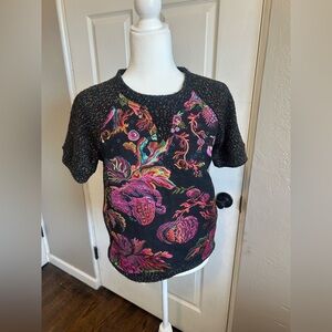 Anthropologie James Coviello venus fly traps Multicolor Knit top blouse sparkle
